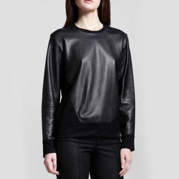 Helmut Lang Sweaters - Helmut Lang Leather and Wool Pullover Sweater